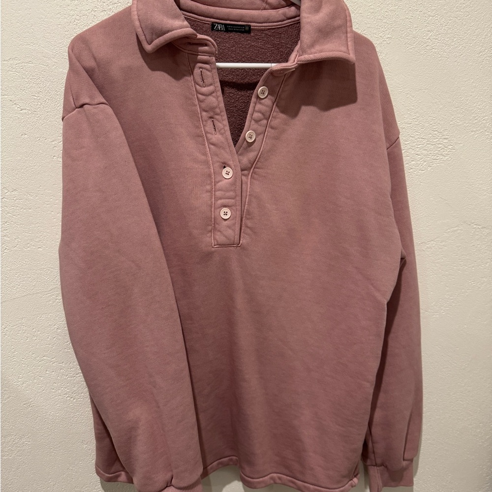 Zara Pink Textured Button-Up Top